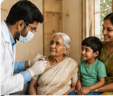 Dentist treating a patient at home